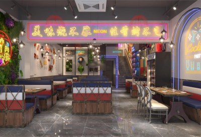 工业风烧烤店3D模型下载